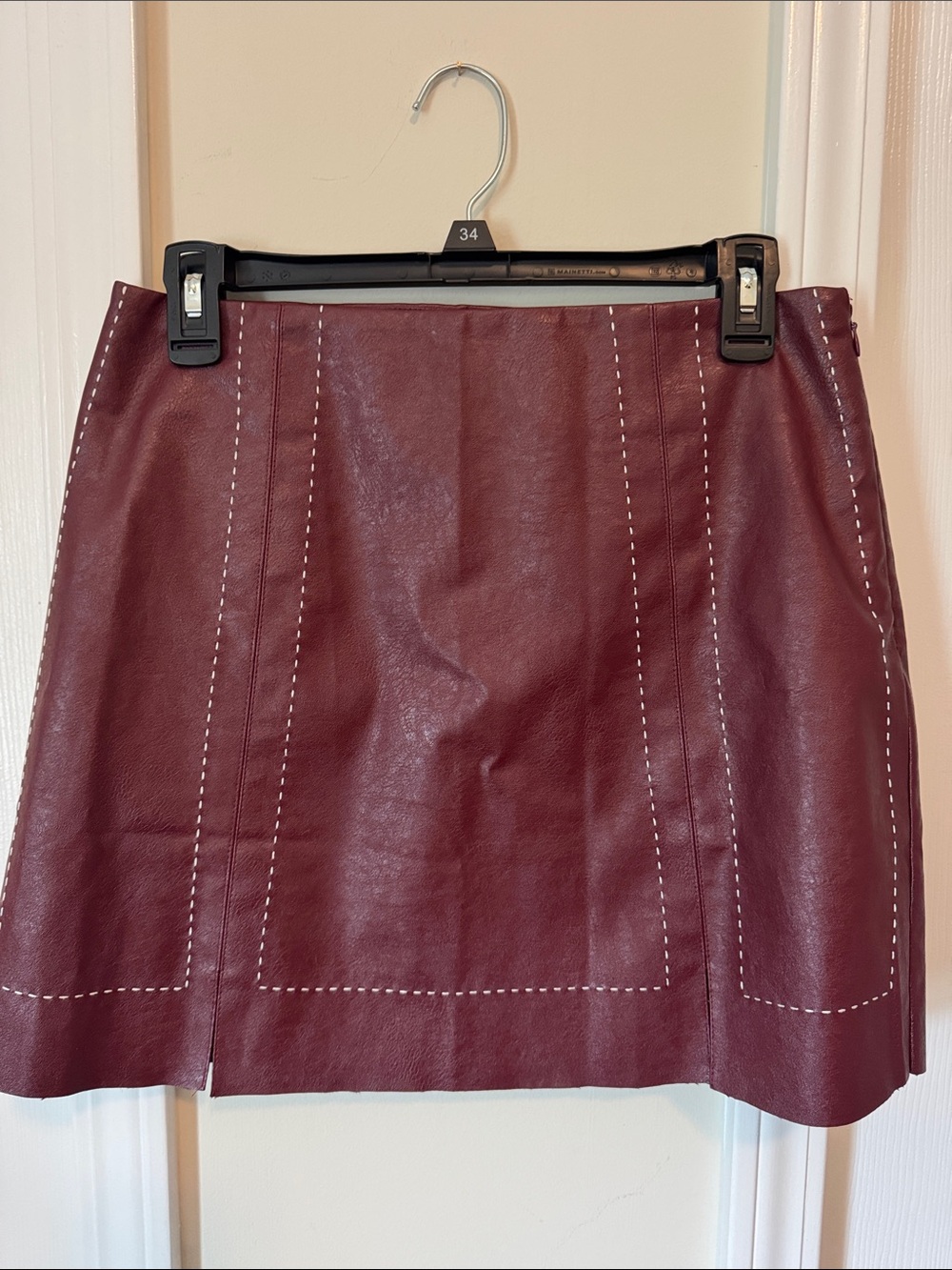 miami Faux Leather Mini Skirt in Deep Wine with Contrast Stitching